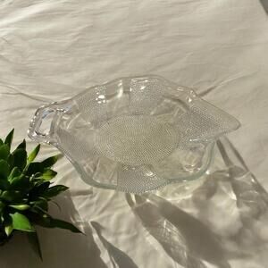 Vintage Depression Jeanette Glass Co. Dewdrop Leaf Shaped Relish Dish Handle 8"
